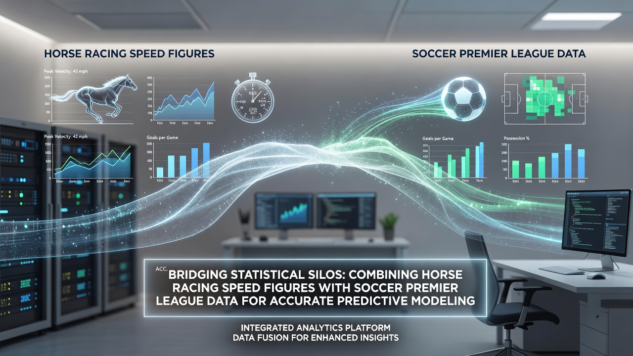 Analyst workstation displaying integrated dashboards with racing speed ratings and soccer possession trends side by side