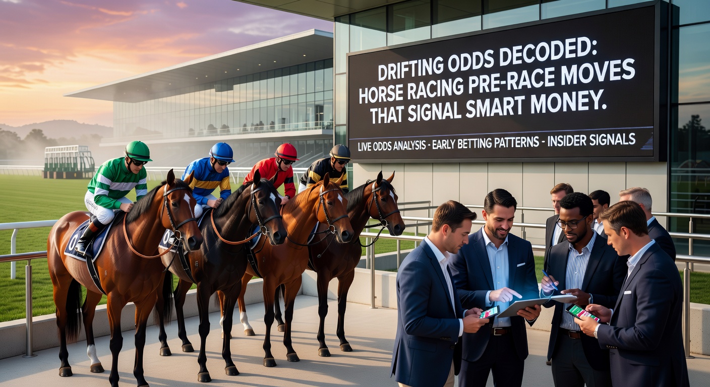 Close-up of a betting exchange screen showing real-time odds drift on a horse from 6/1 to 10/1 in the final minutes before a race