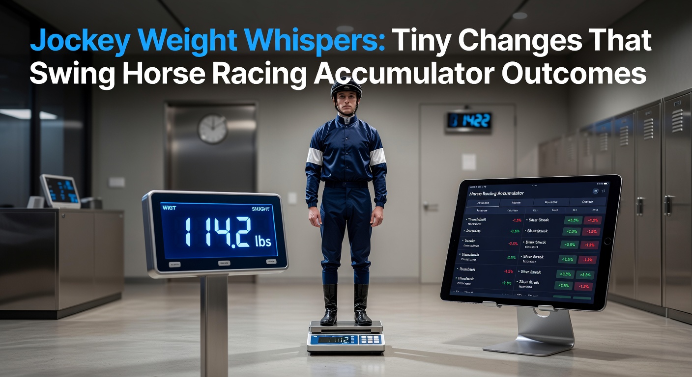 Graph illustrating the correlation between jockey weight variations and horse finishing times across multiple races, with data points highlighting accumulator impacts