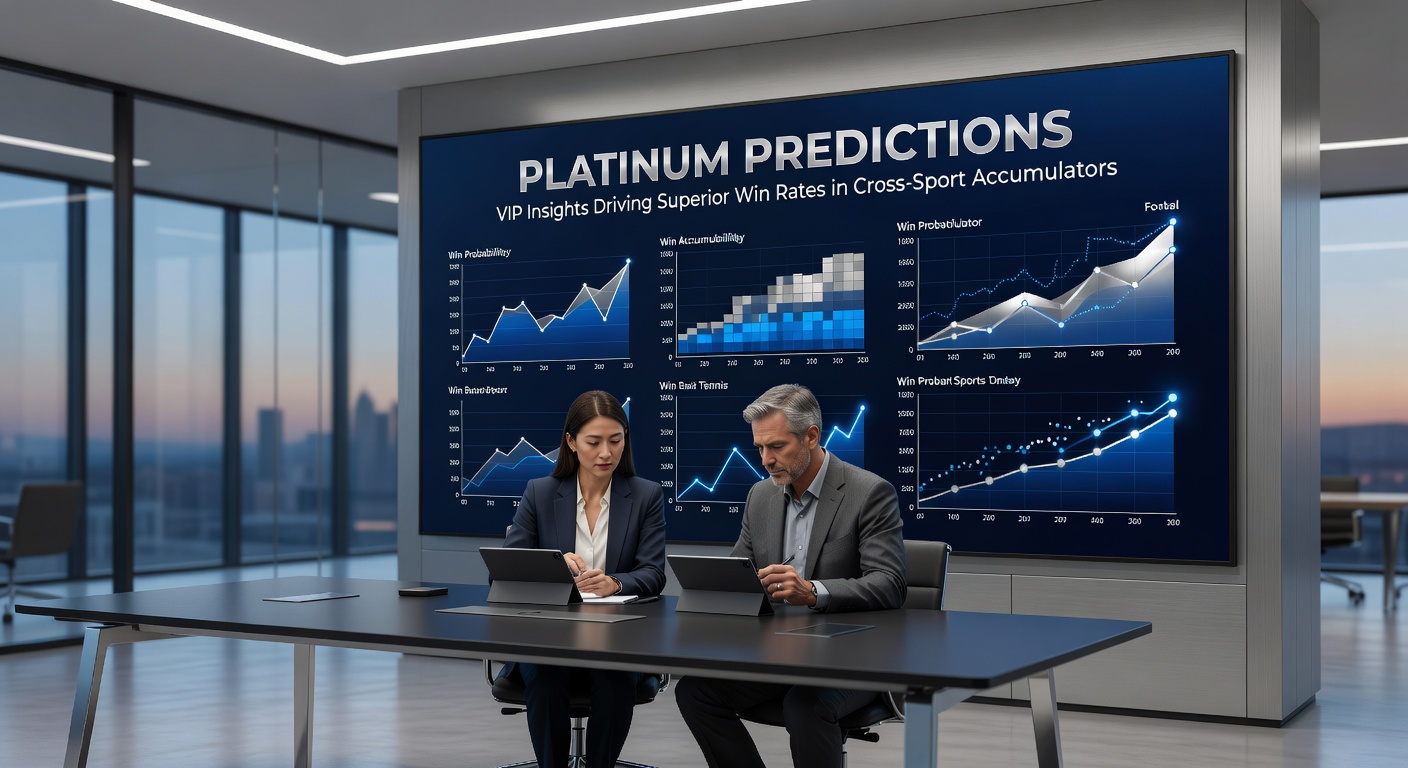 VIP dashboard screenshot from Platinum Predictions showing cross-sport accumulator builds with real-time win probability overlays