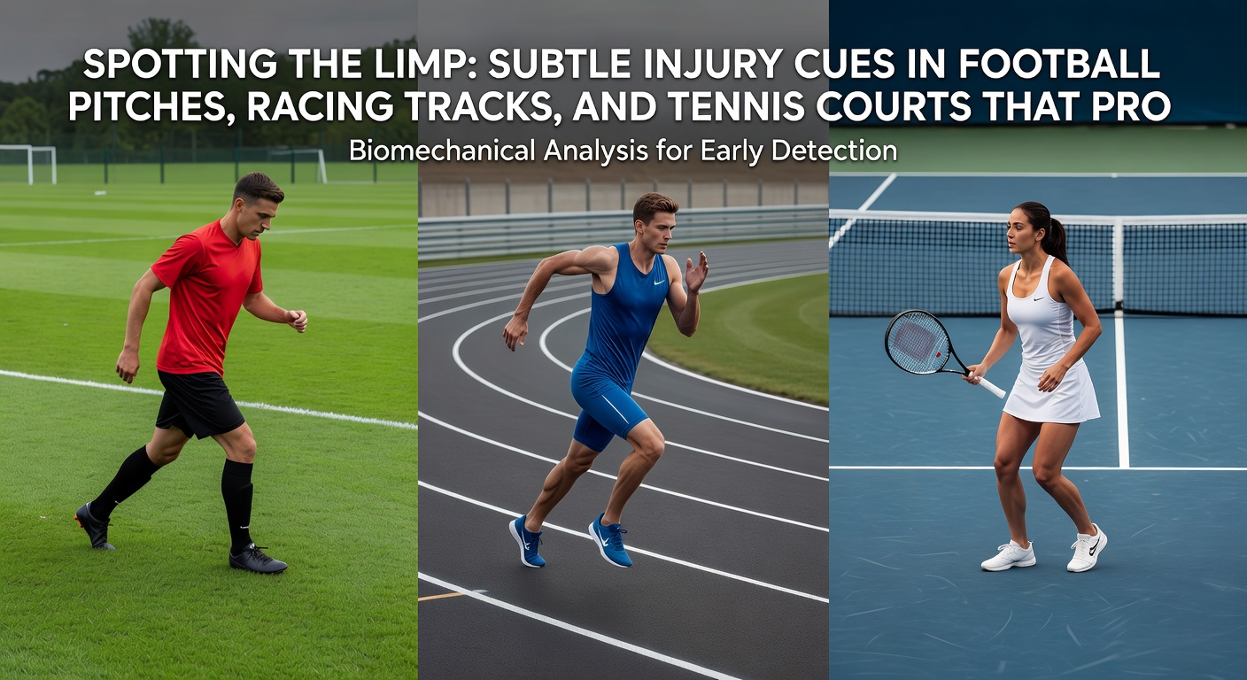 A tennis player grimacing while adjusting his ankle between points on clay court, illustrating subtle pain signals