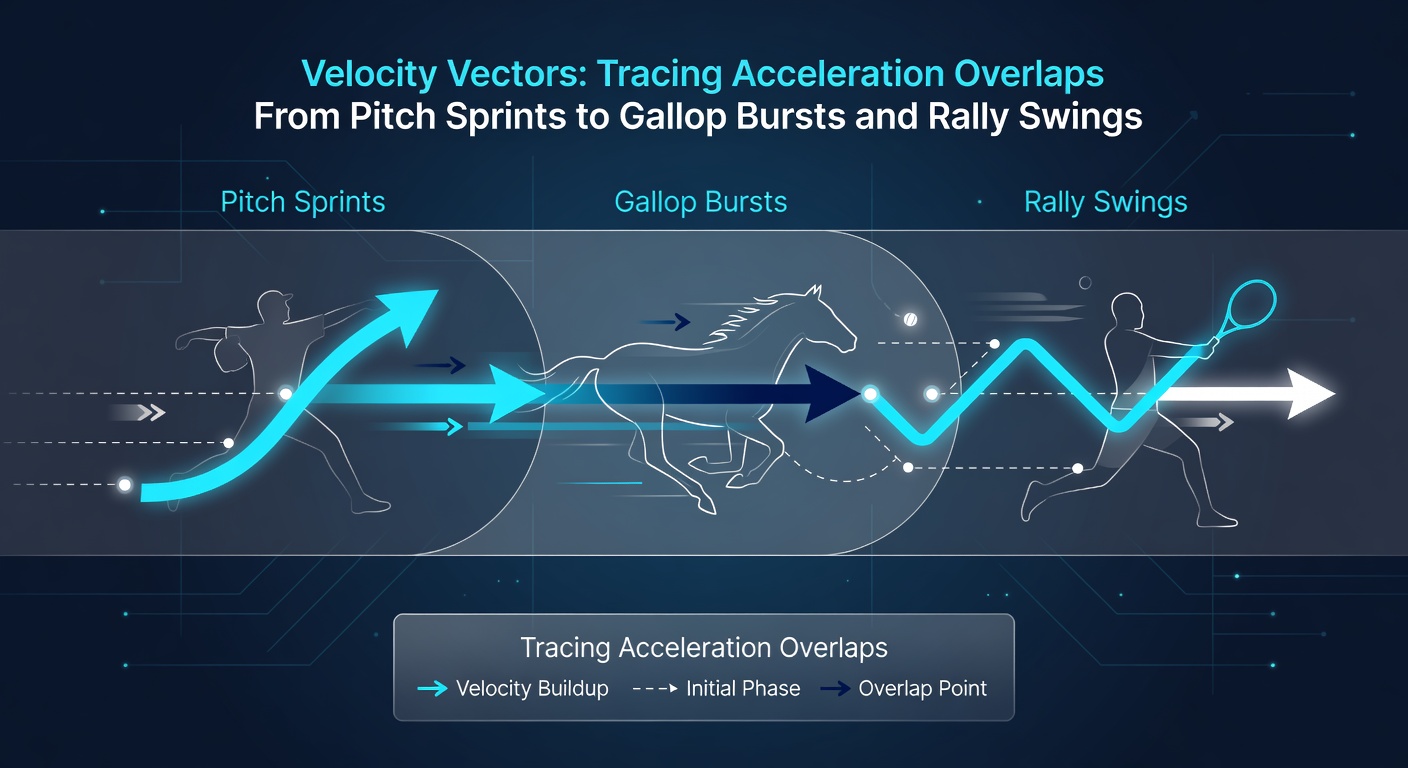 Infographic illustrating layered multi-sport accumulator models using velocity and acceleration data from football, horse racing, and tennis